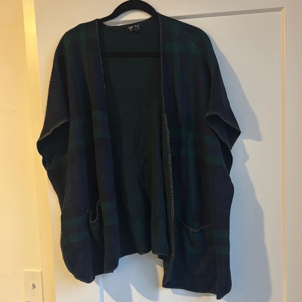 VintageForever 21 Plaid Open-Front Cardigan - Navy and Green - OS